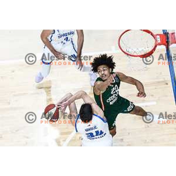 in action during ABA League 2024/2025 basketball match between Cedevita Olimpija and Spartak Office Shoes in Ljubljana, Slovenia on December 8, 2024