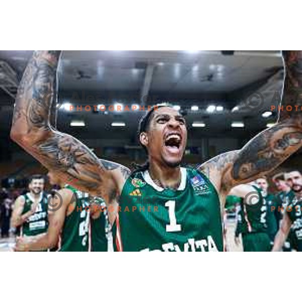 Devin Robinson in action during ABA League 2024/2025 basketball match between Cedevita Olimpija and Spartak Office Shoes in Ljubljana, Slovenia on December 8, 2024