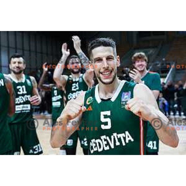 Aleksej Nikolic in action during ABA League 2024/2025 basketball match between Cedevita Olimpija and Spartak Office Shoes in Ljubljana, Slovenia on December 8, 2024