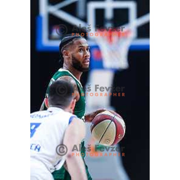 DJ Stewart in action during ABA League 2024/2025 basketball match between Cedevita Olimpija and Spartak Office Shoes in Ljubljana, Slovenia on December 8, 2024