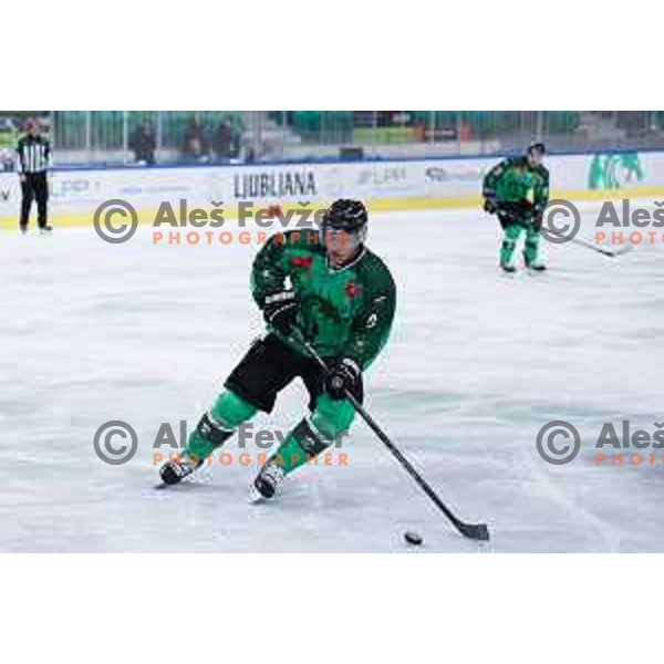 in action during IceHL match between SZ Olimpija and Vorarlberg Pioneers in Ljubljana, Slovenia on December 13, 2024