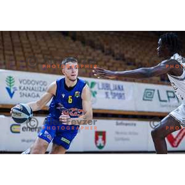 In action during OTP Bank League 2024/2025 basketball match between Ilirija and Sencur in Ljubljana, Slovenia on December 14, 2024