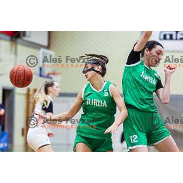 in action during 1.SKL Women basketball match between Triglav and Ilirija in Kranj Slovenia on December 14, 2024