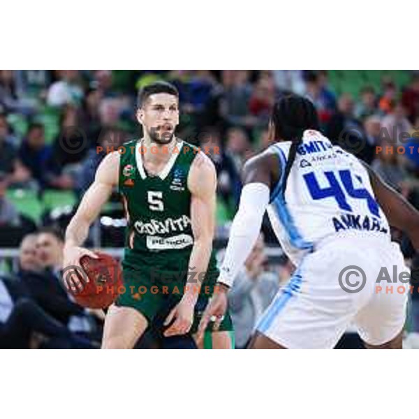 Aleksej Nikolic of Cedevita Olimpija in action during BKT EuroCup 2024/2025 basketball match between Cedevita Olimpija and Turk Telekom Ankara (TUR) in SRC Stozice, Ljubljana, Slovenia on December 18, 2024. Photo: Filip Barbalic