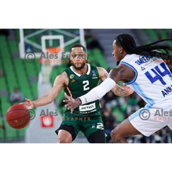 Devante Jones of Cedevita Olimpija in action during BKT EuroCup 2024/2025 basketball match between Cedevita Olimpija and Turk Telekom Ankara (TUR) in SRC Stozice, Ljubljana, Slovenia on December 18, 2024. Photo: Filip Barbalic