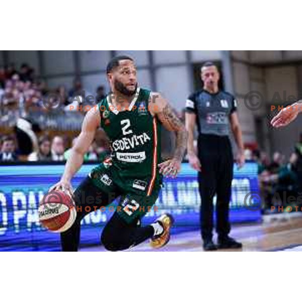 Devante Jones of Cedevita Olimpija in action during ABA League 2024/2025 basketball match between Cedevita Olimpija and SC Derby in Hala Tivoli, Ljubljana, Slovenia on December 21, 2024. Photo: Filip Barbalic