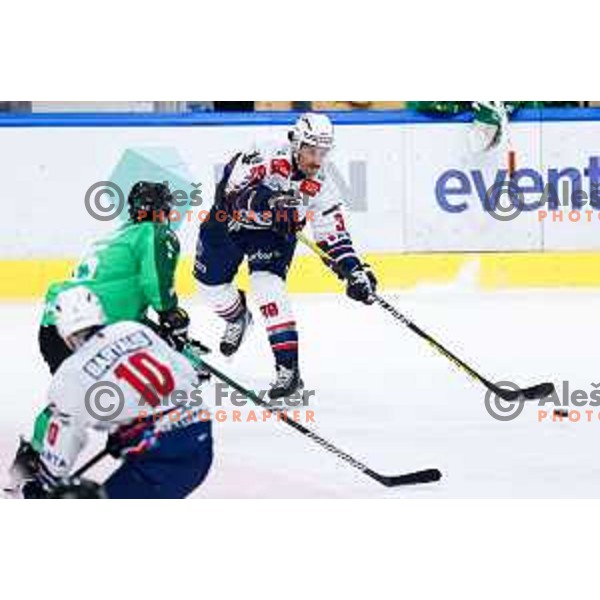 Trevor Cheek of Hydro Fehervar AV19 in action during IceHL hockey match between SZ Olimpija and Hydro Fehervar AV19 in Ljubljana, Slovenia on Decemeber 22, 2024. Photo: Filip Barbalic