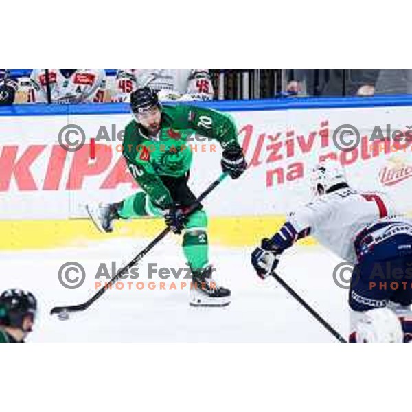 Rok Kapel of SZ Olimpija in action during IceHL hockey match between SZ Olimpija and Hydro Fehervar AV19 in Ljubljana, Slovenia on Decemeber 22, 2024. Photo: Filip Barbalic