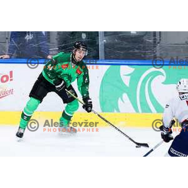 Aljosa Crnovic of SZ Olimpija in action during IceHL hockey match between SZ Olimpija and Hydro Fehervar AV19 in Ljubljana, Slovenia on Decemeber 22, 2024. Photo: Filip Barbalic