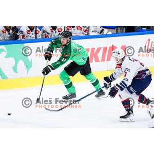 Aljosa Crnovic of SZ Olimpija in action during IceHL hockey match between SZ Olimpija and Hydro Fehervar AV19 in Ljubljana, Slovenia on Decemeber 22, 2024. Photo: Filip Barbalic