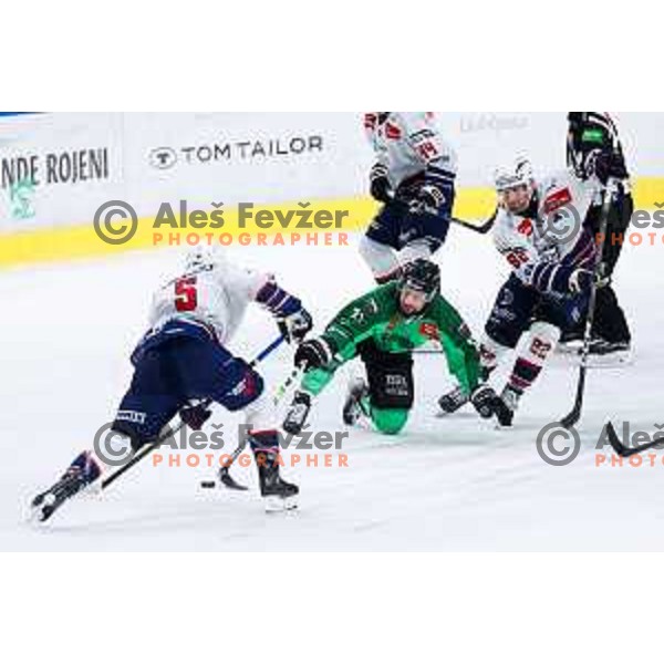 Nik Simsic of SZ Olimpija in action during IceHL hockey match between SZ Olimpija and Hydro Fehervar AV19 in Ljubljana, Slovenia on Decemeber 22, 2024. Photo: Filip Barbalic