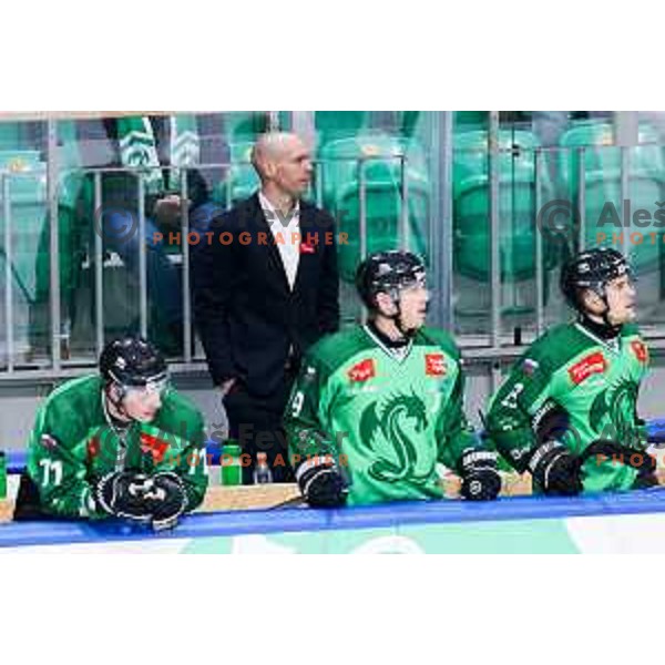 Temporary head coach of SZ Olimpija, Andrej Tavzelj in action during IceHL hockey match between SZ Olimpija and Hydro Fehervar AV19 in Ljubljana, Slovenia on Decemeber 22, 2024. Photo: Filip Barbalic