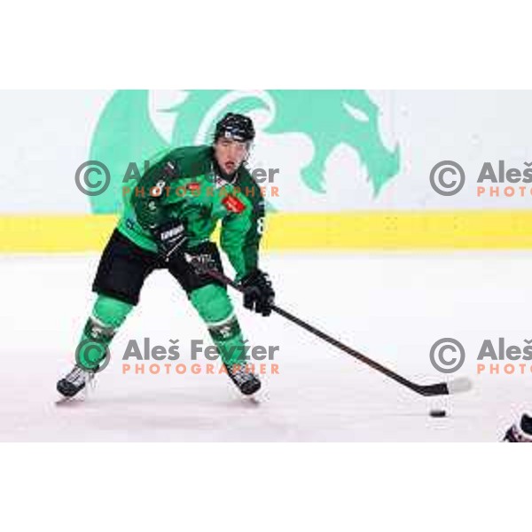 Marcel Mahkovec of SZ Olimpija in action during IceHL hockey match between SZ Olimpija and Hydro Fehervar AV19 in Ljubljana, Slovenia on Decemeber 22, 2024. Photo: Filip Barbalic