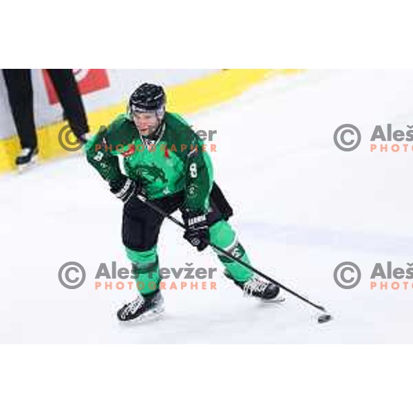 Marcel Mahkovec of SZ Olimpija in action during IceHL hockey match between SZ Olimpija and Hydro Fehervar AV19 in Ljubljana, Slovenia on Decemeber 22, 2024. Photo: Filip Barbalic