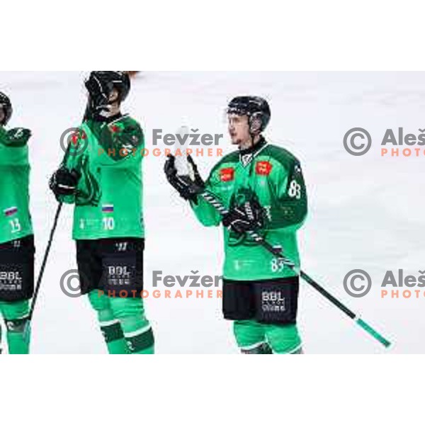 Lovro Kumanovic of SZ Olimpija after IceHL hockey match between SZ Olimpija and Hydro Fehervar AV19 in Ljubljana, Slovenia on Decemeber 22, 2024. Photo: Filip Barbalic