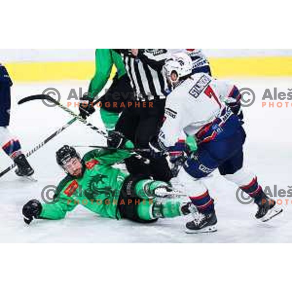 Nik Simsic of SZ Olimpija in action during IceHL hockey match between SZ Olimpija and Hydro Fehervar AV19 in Ljubljana, Slovenia on Decemeber 22, 2024. Photo: Filip Barbalic