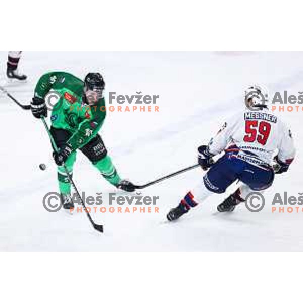 Miha Bericic of SZ Olimpija in action during IceHL hockey match between SZ Olimpija and Hydro Fehervar AV19 in Ljubljana, Slovenia on Decemeber 22, 2024. Photo: Filip Barbalic