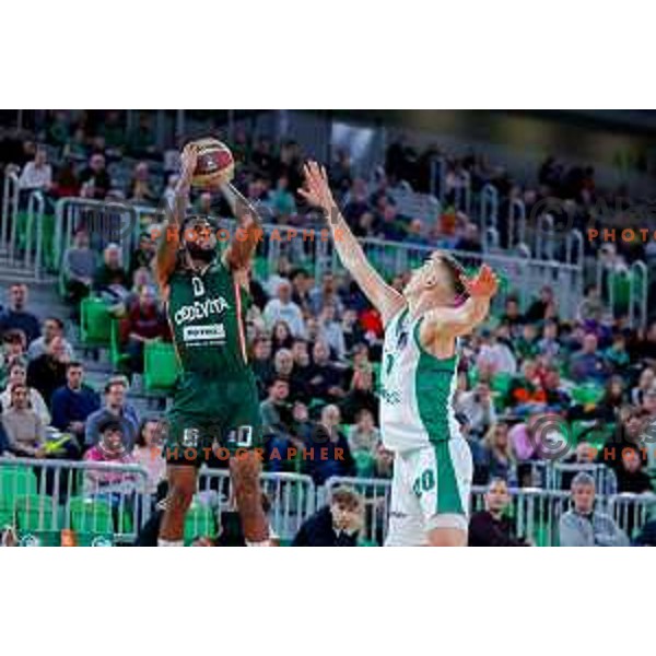 Dj Stewart in action during ABA League 2024/2025 basketball match between Cedevita Olimpija and Krka in Ljubljana, Slovenia on January 5, 2025