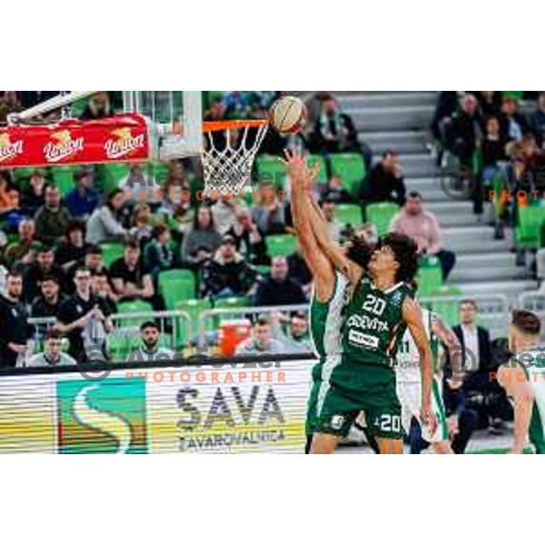 Joan Beringer in action during ABA League 2024/2025 basketball match between Cedevita Olimpija and Krka in Ljubljana, Slovenia on January 5, 2025