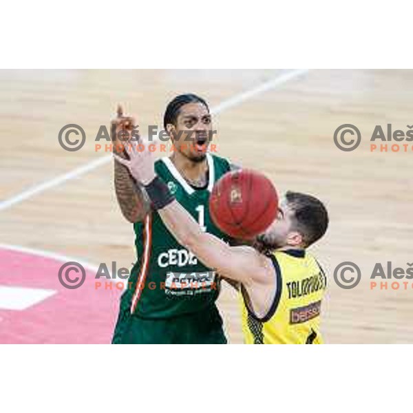 Devin Robinson in action during BKT EuroCup 2024/2025 regular season basketball match between Cedevita Olimpija and Aris Thessaloniki in SRC Stozice, Ljubljana, Slovenia on January 8, 2025