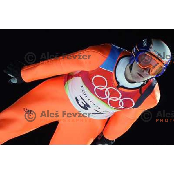 Robert Kranejc (SLO) at 120 m individual ski jumping event in Pragelato at Torino 2006 Winter Olympic games, Italy on February 18, 2006