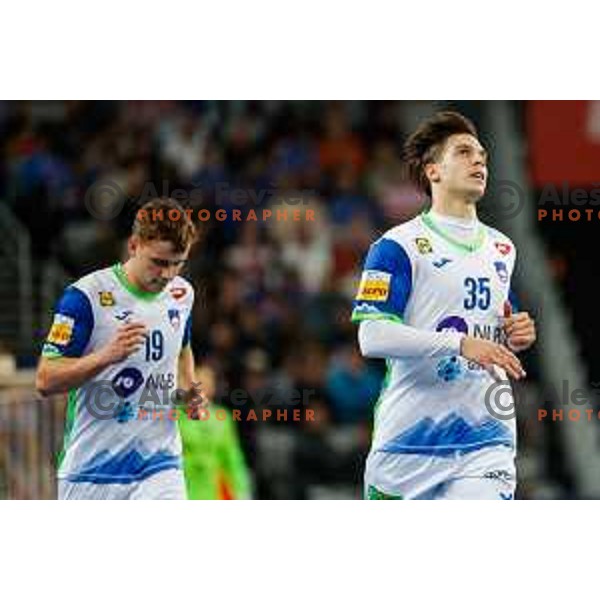 Domen Makuc in action during preparation match for World Handball Championship 2025 between Croatia and Slovenia in Zagreb, Croatia on January 10, 2025 
