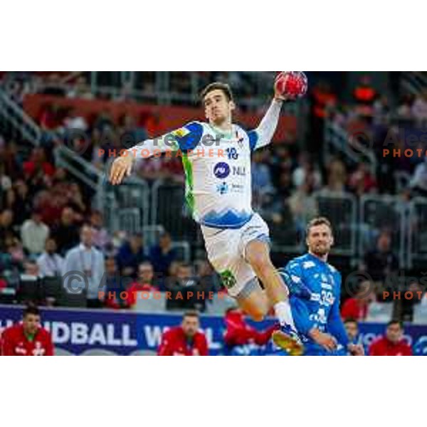 Tadej Kljun of Slovenia during preparation match for World Handball Championship 2025 between Croatia and Slovenia in Zagreb, Croatia on January 10, 2025