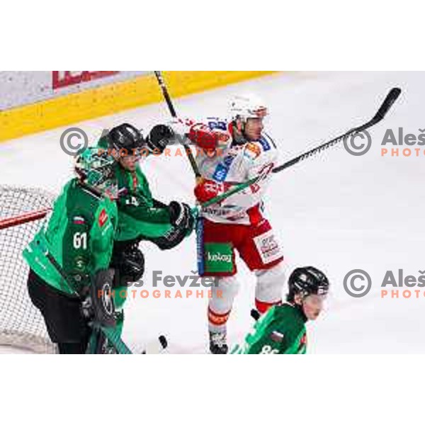 in action during IceHL regular season 2024/2025 ice-hockey match between SZ Olimpija and KAC in Ljubljana, Slovenia on January 22, 2025