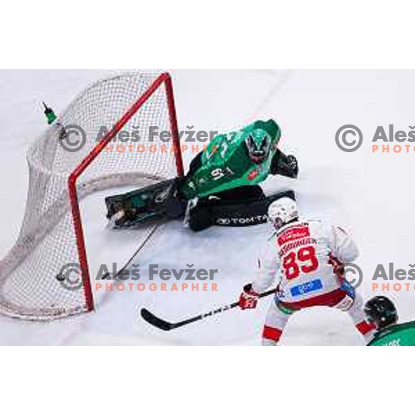 Lukas Horak in action during IceHL regular season 2024/2025 ice-hockey match between SZ Olimpija and KAC in Ljubljana, Slovenia on January 22, 2025