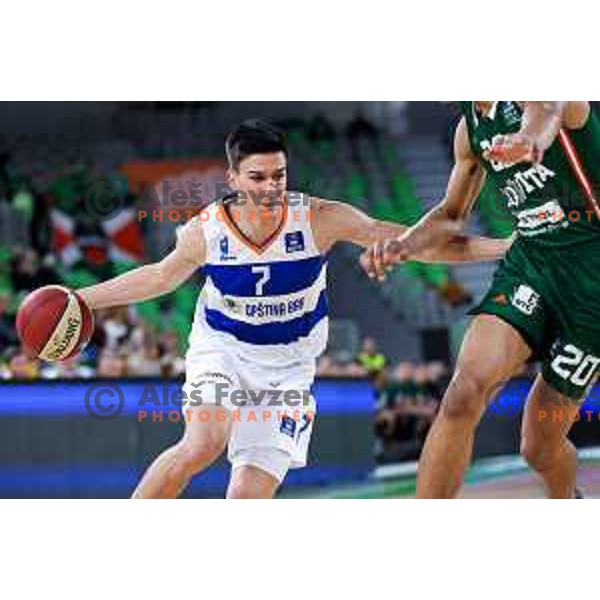 Lovre Runjic of Mornar-Barsko zlato in action during ABA League 2024/2025 regular season basketball match between Cedevita Olimpija and Mornar-Barsko zlato in Arena Stozice, Ljubljana, Slovenia on January 26, 2025. Photo: Filip Barbalic