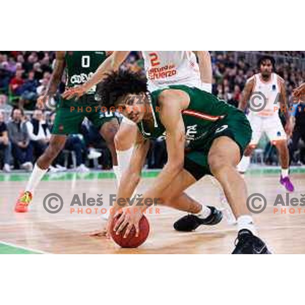 Joan Beringer of Cedevita Olimpija in action during BKT EuroCup 2024/2025 regular season basketball match between Cedevita Olimpija and Valencia Basket in Arena Stozice, Ljubljana, Slovenia on January 28, 2025. Photo: Filip Barbalic