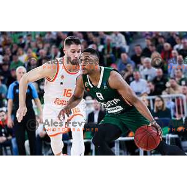 Brynton Lemar of Cedevita Olimpija in action during BKT EuroCup 2024/2025 regular season basketball match between Cedevita Olimpija and Valencia Basket in Arena Stozice, Ljubljana, Slovenia on January 28, 2025. Photo: Filip Barbalic