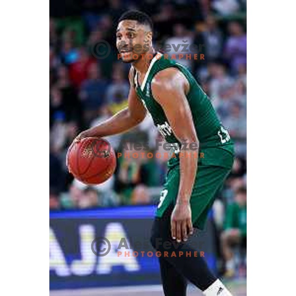 Brynton Lemar of Cedevita Olimpija in action during BKT EuroCup 2024/2025 regular season basketball match between Cedevita Olimpija and Valencia Basket in Arena Stozice, Ljubljana, Slovenia on January 28, 2025. Photo: Filip Barbalic