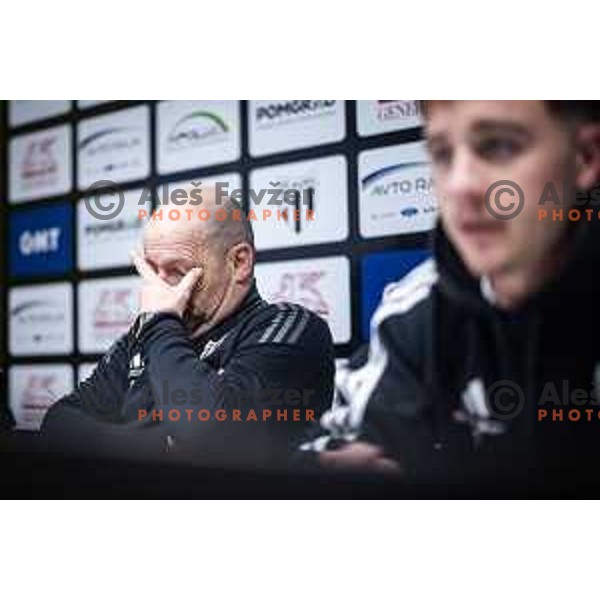 Oskar Drobne, head coach of Mura at the press conference after Prva liga Telemach football match between Mura and Nafta in Fazanerija, Murska Sobota, Slovenia on February 2, 2025. Photo: Jure Banfi