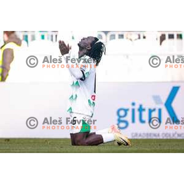Peter Agba of Olimpija celebrates a goal during Prva liga Telemach 2024/2025 football match between Olimpija and Primorje in Ljubljana, Slovenia on February 2, 2025