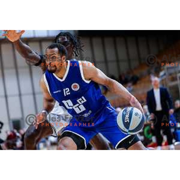 Benjamin Alfred Stanley in action during OTP Bank League 2024/2025 basketball match between Ilirija and LTH Castings in Ljubljana, Slovenia on February 6, 2025