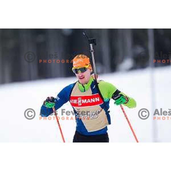 Lovro Planko of Slovenia Biathlon team during practice session at Pokljuka, Slovenia on February 7, 2025