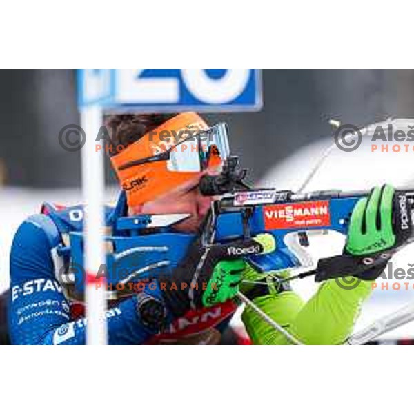 Miha Dovzan of Slovenia Biathlon team during practice session at Pokljuka, Slovenia on February 7, 2025