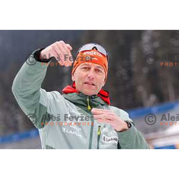 Tomas Globocnik, manager of Slovenia Biathlon team during practice session at Pokljuka, Slovenia on February 7, 2025