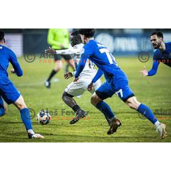 in action during Prva liga Telemach football match between Nafta 1903 and Kalce Radomlje in Sportni park Lendava, Slovenia on February 7, 2025. Photo: Jure Banfi