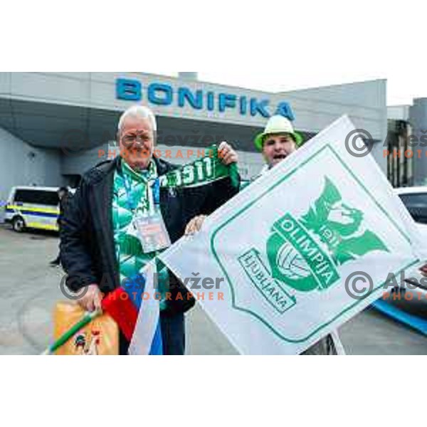 Football fans outside the stadium prior Prva liga Telemach 2024/2025 football match between Koper and Olimpija at Bonifika Stadium in Koper on February 8, 2025