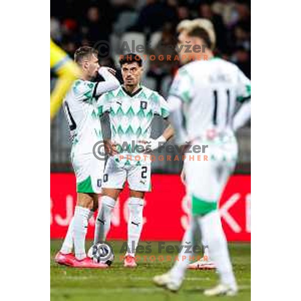 Raul Florucz and Jorge Silva in action during Prva liga Telemach 2024/2025 football match between Koper and Olimpija at Bonifika Stadium in Koper on February 8, 2025