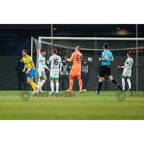 Tomi Juric and players of Koper celebrate a goal during Prva liga Telemach 2024/2025 football match between Koper and Olimpija at Bonifika Stadium in Koper on February 8, 2025