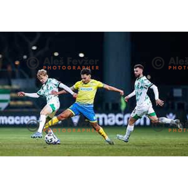 in action during Prva liga Telemach 2024/2025 football match between Koper and Olimpija at Bonifika Stadium in Koper on February 8, 2025