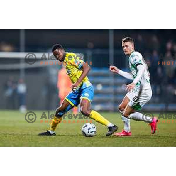 Ahmed Sidibe and Raul Florucz in action during Prva liga Telemach 2024/2025 football match between Koper and Olimpija at Bonifika Stadium in Koper on February 8, 2025