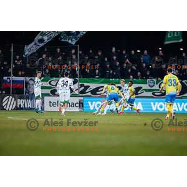 in action during Prva liga Telemach 2024/2025 football match between Koper and Olimpija at Bonifika Stadium in Koper on February 8, 2025