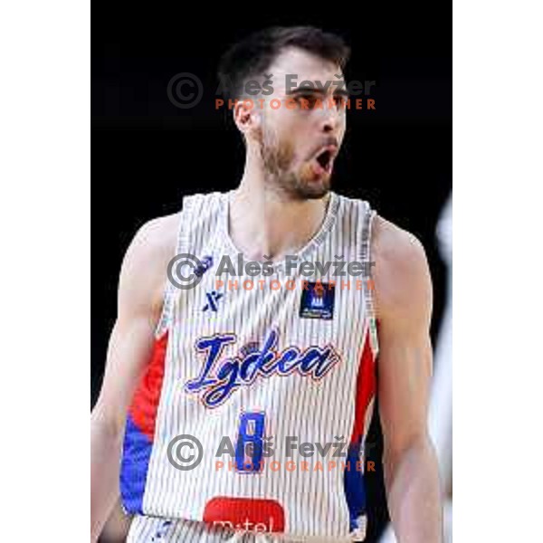 Vasilije Pusica of Igokea m:tel in action during ABA League 2024/2025 basketball match between Cedevita Olimpija and Igokea m:tel in Hala Tivoli, Ljubljana, Slovenia on February 8, 2025. Photo: Filip Barbalic