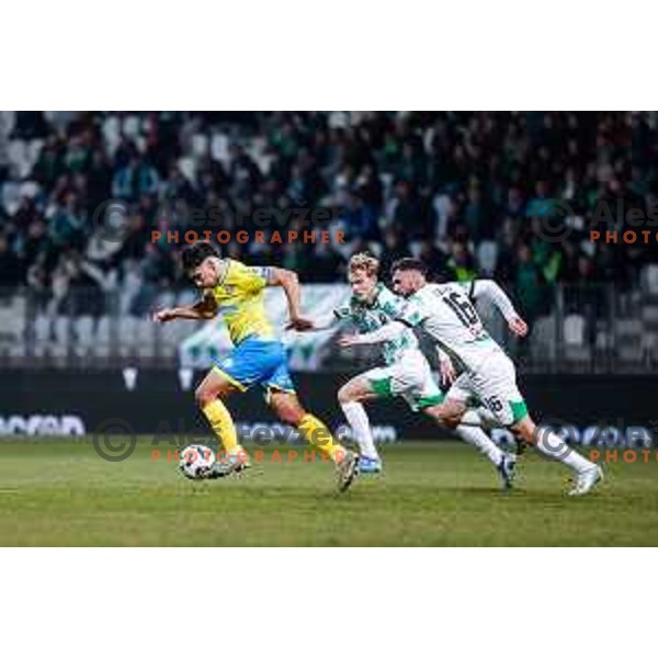 in action during Prva liga Telemach 2024/2025 football match between Koper and Olimpija at Bonifika Stadium in Koper on February 8, 2025