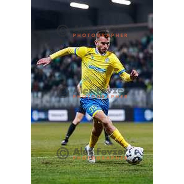 in action during Prva liga Telemach 2024/2025 football match between Koper and Olimpija at Bonifika Stadium in Koper on February 8, 2025