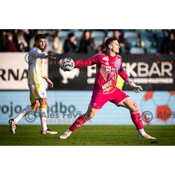 Azbe Jug in action during Prva liga Telemach football match between Celje and Maribor in Stadion z’dezele, Celje, Slovenia on February 8, 2025. Photo: Jure Banfi